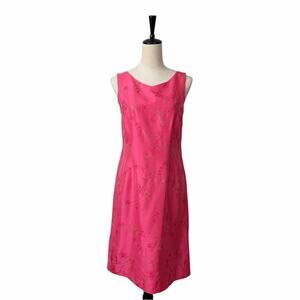 Harold’s Vintage Pink Floral Embroidered Sleeveless Silk Dress Women’s Size 4